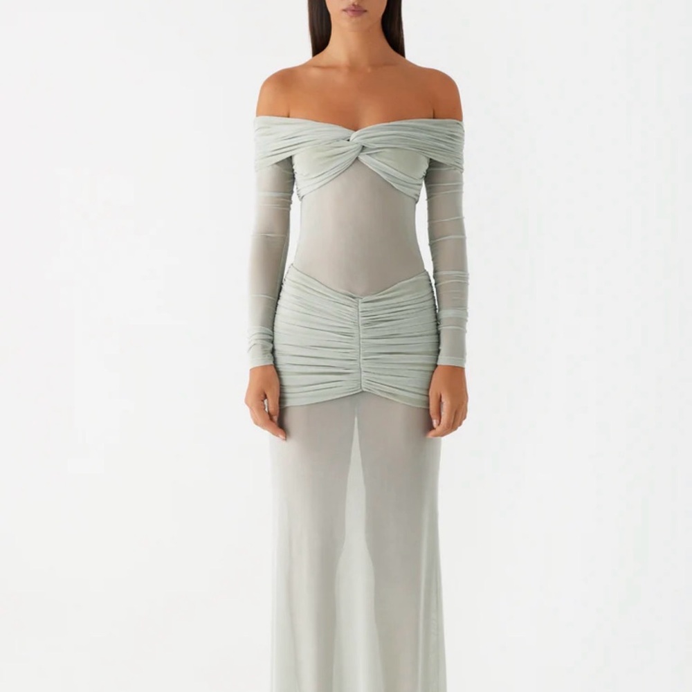 Elegant Off-Shoulder Sage Dress